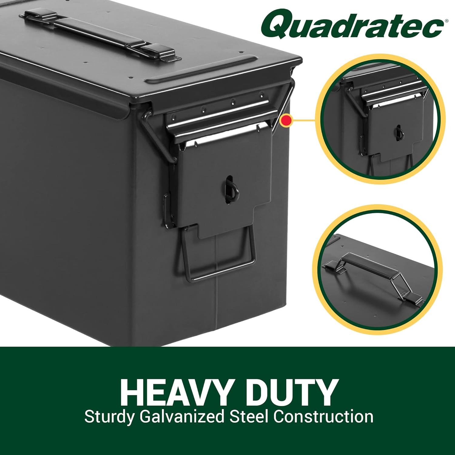 Quadratec Fat Fifty Ammo Can, Black - Waterproof Ammo Box - Steel Ammo Storage Case - Fits Jeep Wrangler CJ YJ TJ JK JL & Gladiator JT - Overlanding, Tools, First Aid & Tow Recovery Gear Storage