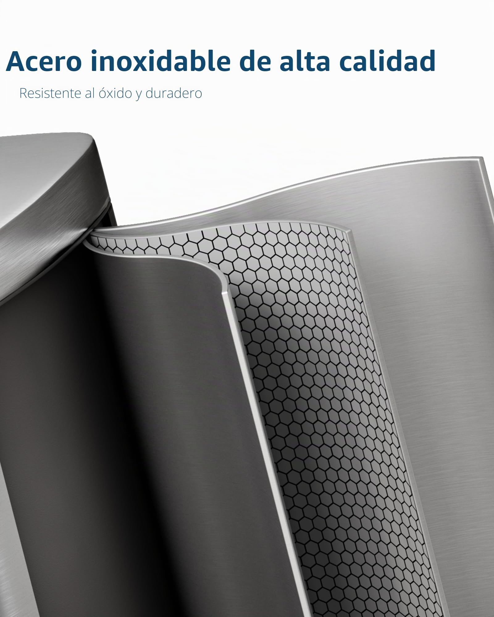 GarveeHome Juego de Cubos de Basura metálicos de 50L y 10L de Acero Inoxidable con Tapa, Cubo con Pedal, Cubo Interior y asa Trasera, Color Blanco (Color Acero Inoxidable, 50L)
