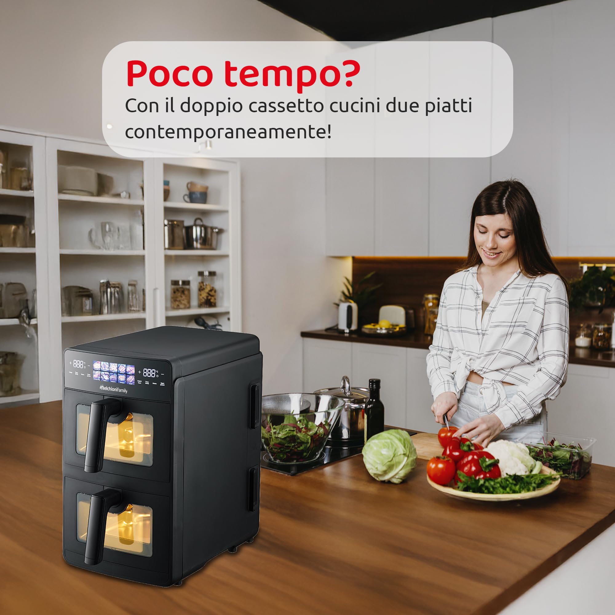 Melchioni Family Giulia Luftfritteuse, 10 l, doppelte Schublade, leistungsstark und vielseitig, 2.600 W, Stromversorgung 220-240 V