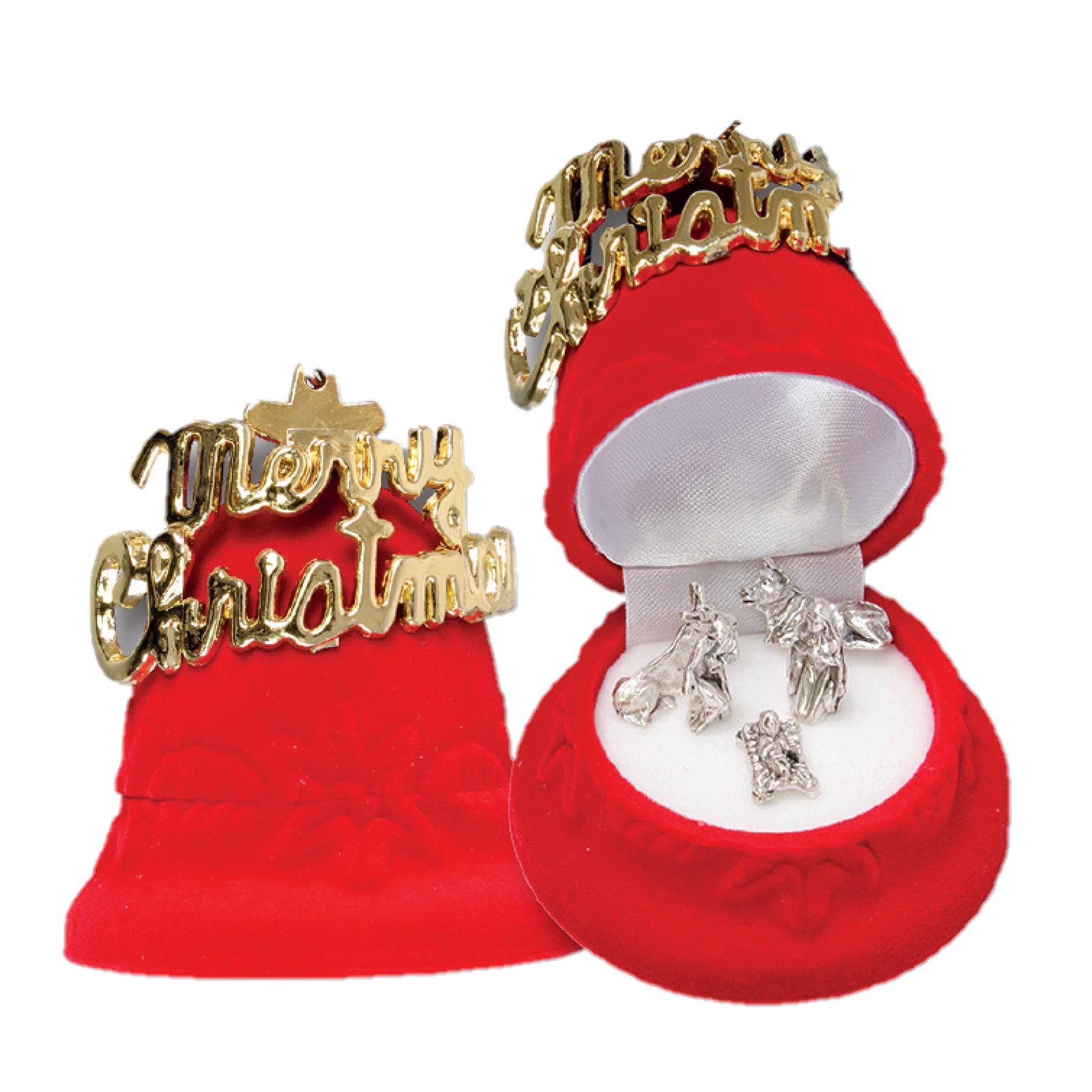 Cbc Distributors Miniature Nativity Metal Figures In Bell/Merry Box Christmas Decoration