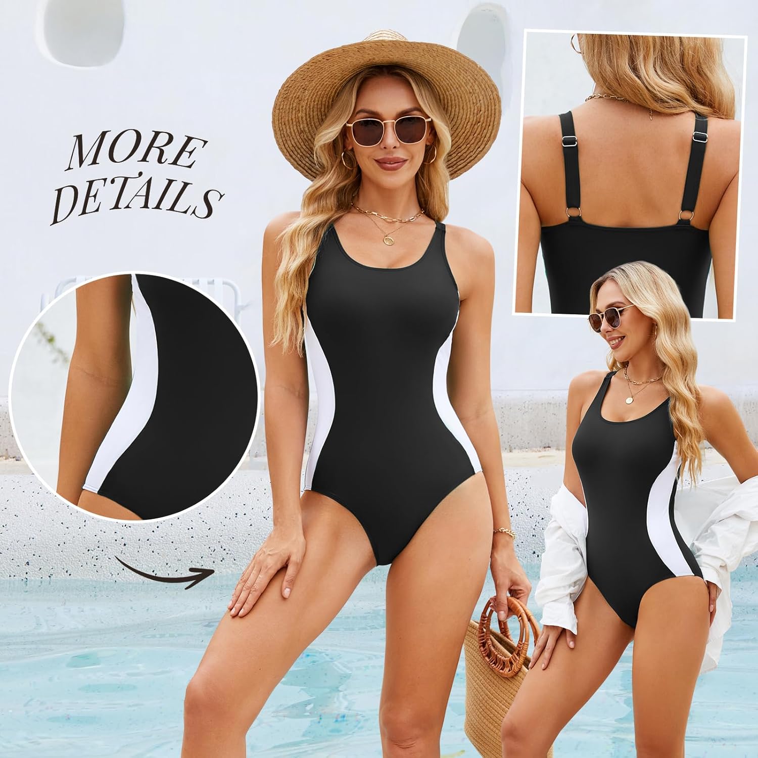 American Trends One Piece Swimsuit Women Slimming Tummy Control Bathing Suit Color Block Modest Swimwear - Image 4