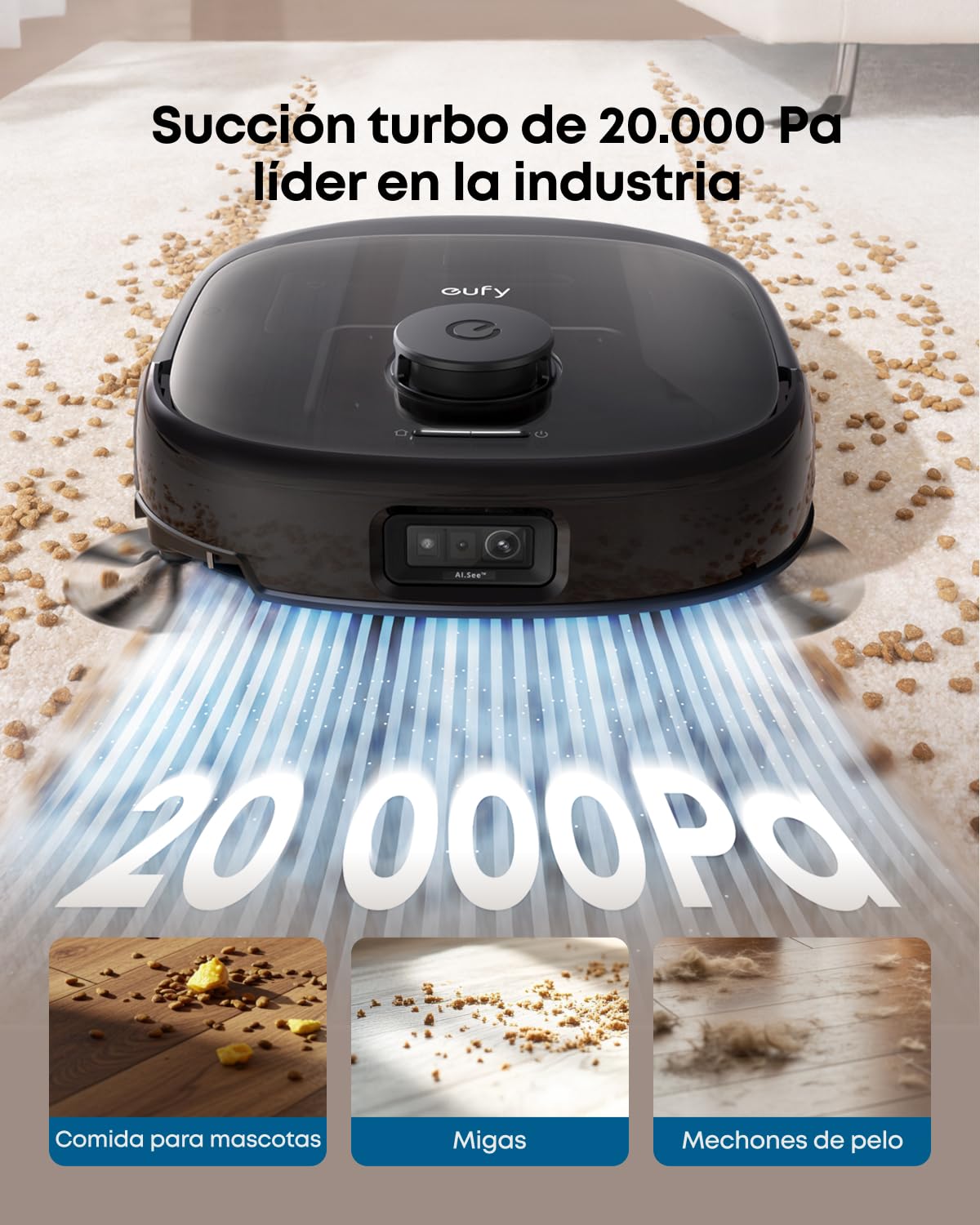eufy Robot Aspirador Omni E25 Robot Aspirador y fregador 20.000 Pa | Sistema HydroJet, cepillos desenredantes DuoSpiral, Brazo CornerRover, estación Todo en uno | Sistema HydroJet, cepillos desenredantes DuoSpiral, brazo CornerRover, estación todo en uno
