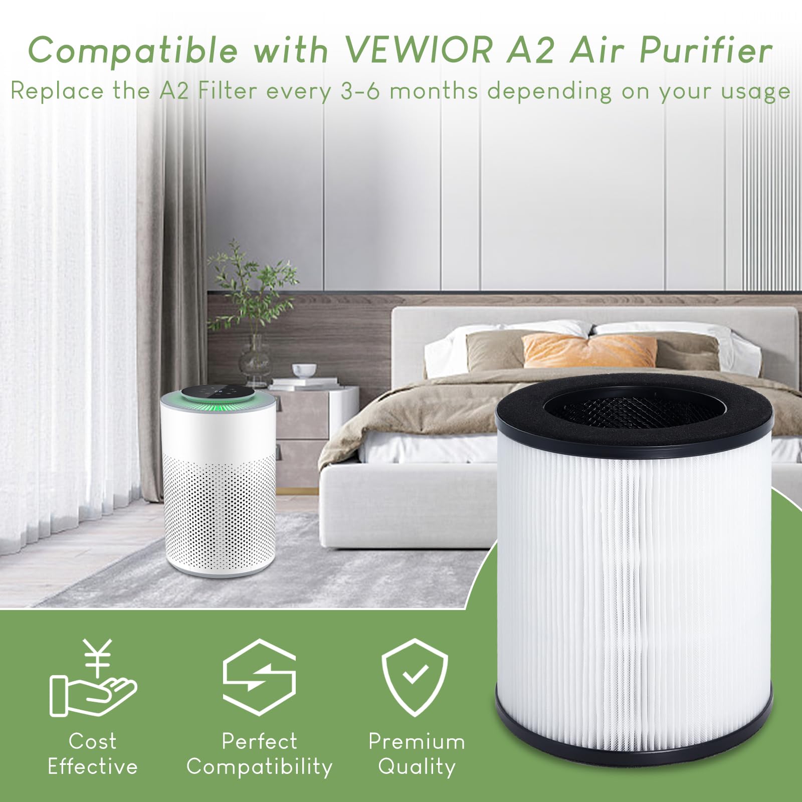 Air Cleaner Filter Refill 2 Pack A7 Filter & E-400 Filter For VEWIOR Clearair-A7 Air Purifier & Aromaro Activated Carbon Air Purifier Filter