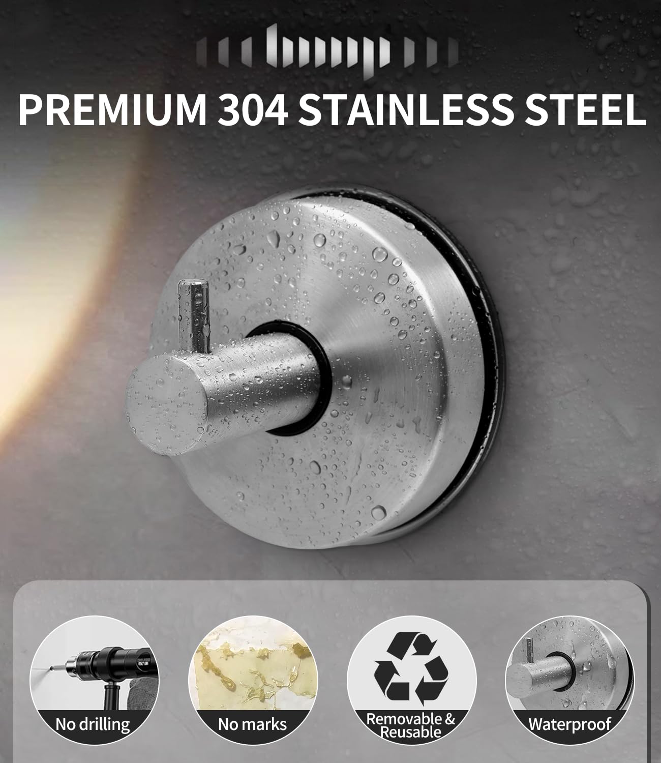 4 Ganci Ventosa 304 Acciaio Inossidabile Extra Forte, Appendini per Asciugamani Bagno e Cucina Senza Fori, Ganci Ventosa per Bagno, Ideali per Appendere Asciugamani e Accessori da Bagno