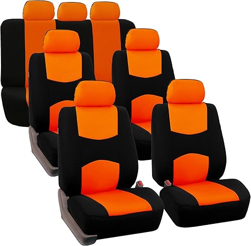 FH Group - Juego completo de fundas de tela lisa para asientos de automóvil, juego de tres filas y 7 plazas - Ajuste universal para autos,