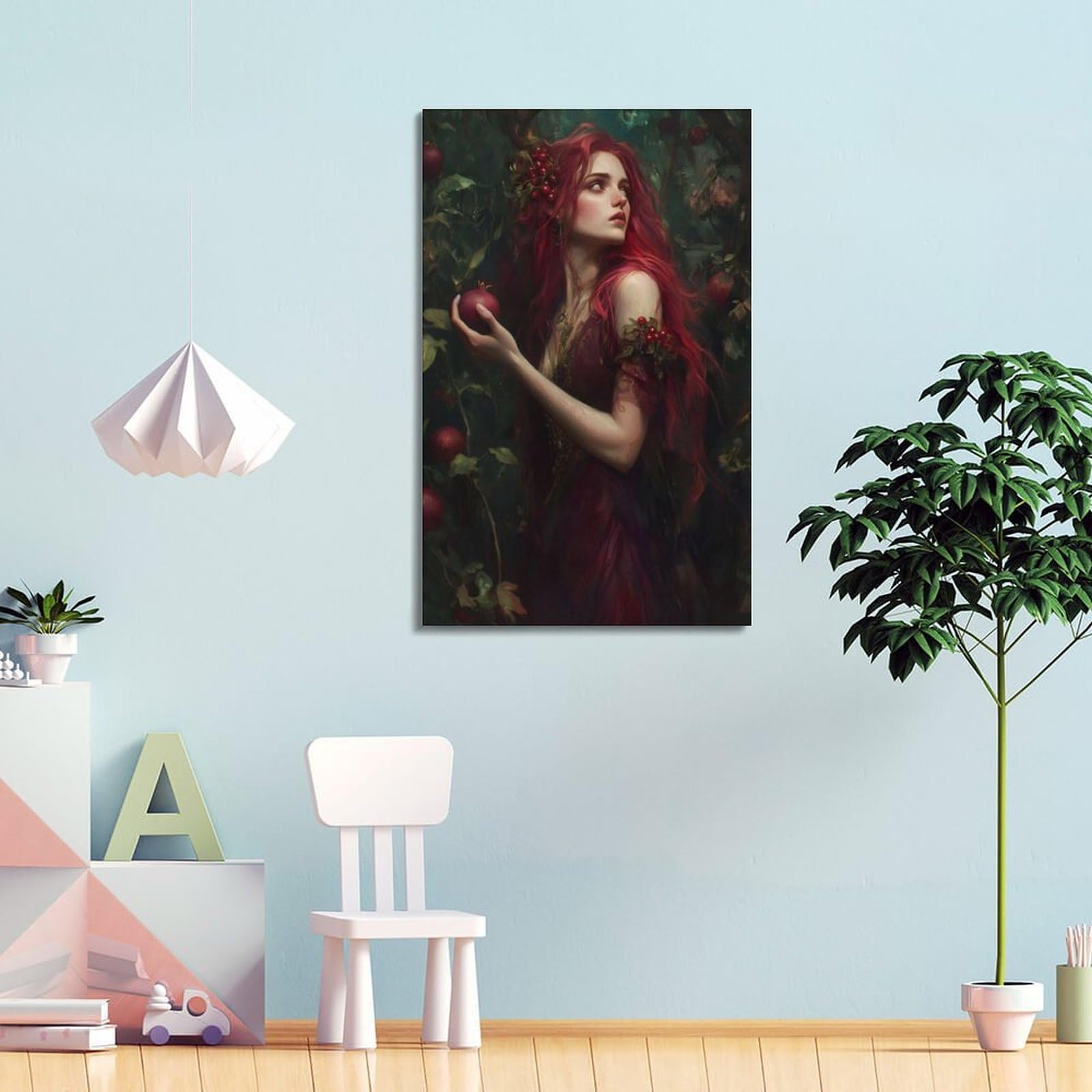 Wandkunst, Frau mit Granatapfel, künstlerischer Druck, Obstposter, mystisches Leinwandbild, Poster, dekorative Malerei, Leinwand, Wandposter und Kunstdruck, moderne Familienschlafzimmer-Dekor-Poster