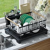 Vista 1 de Escurridor de platos con escurridor, escurridor de platos inoxidable para encimera de cocina, escurridor de platos de gran capacidad con soporte