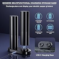 Vista 2 de Juego de Molinillo Eléctrico de Sal y Pimienta de Acero Inoxidable con Base Recargable y Luz LED - Molinillos de Pimienta Automáticos Rellenables
