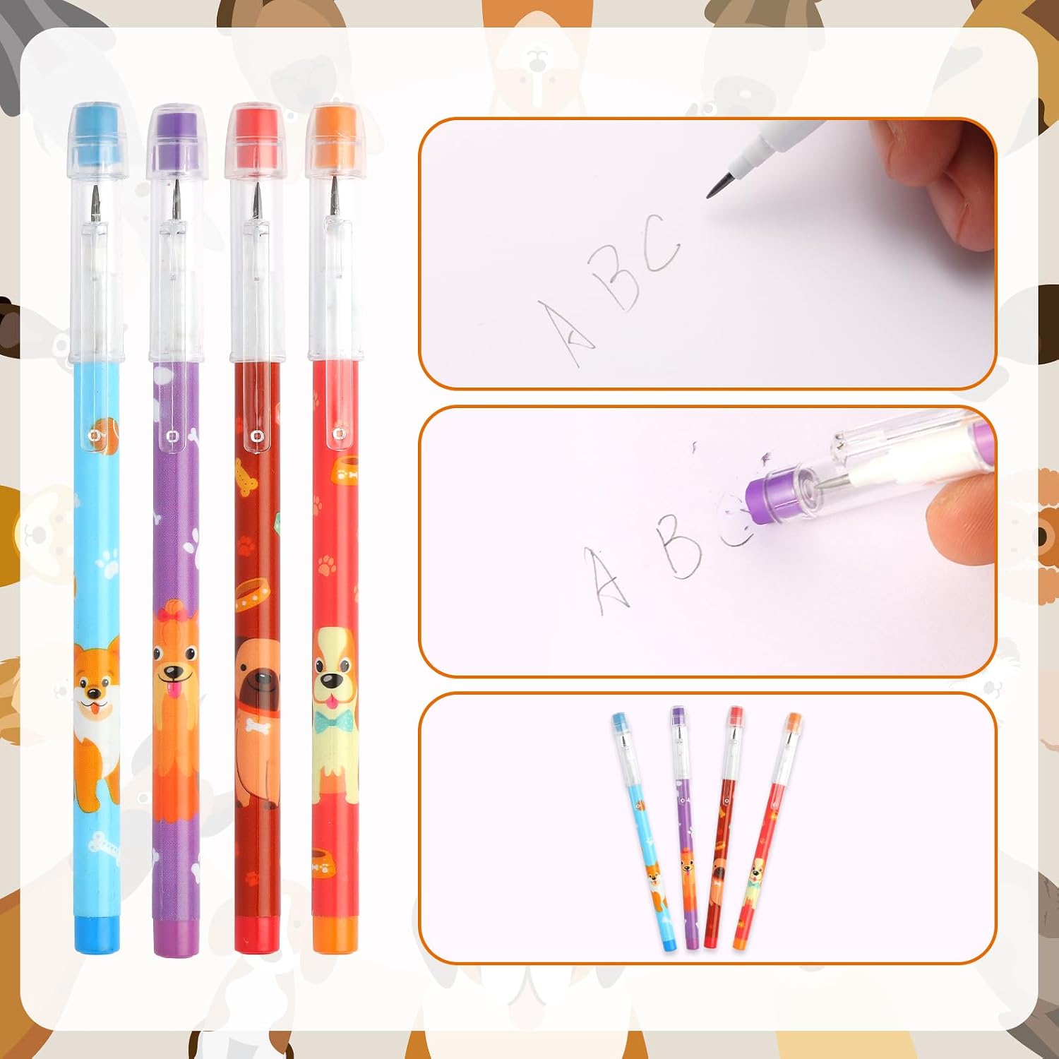 Kolewo4ever 48pcs HB Dog Pencils Kawaii Cute Multipoint Pencil Push Translucent Non Sharpening Stackable Pencils Pop Up Plastic Pencil for Classroom Rewards Carnival Prizes (Dog)