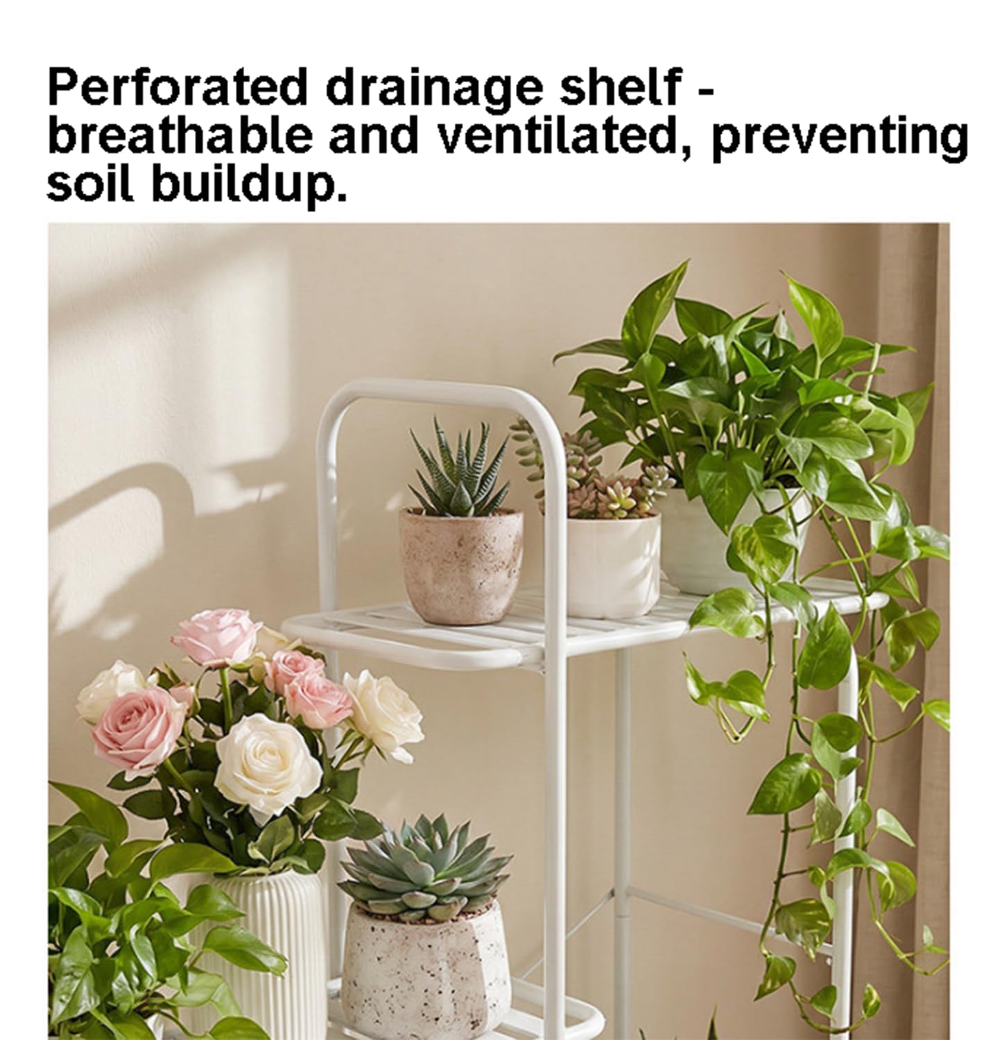 Support pour plantes en métal blanc, étagère à 3 niveaux grands pots fleurs