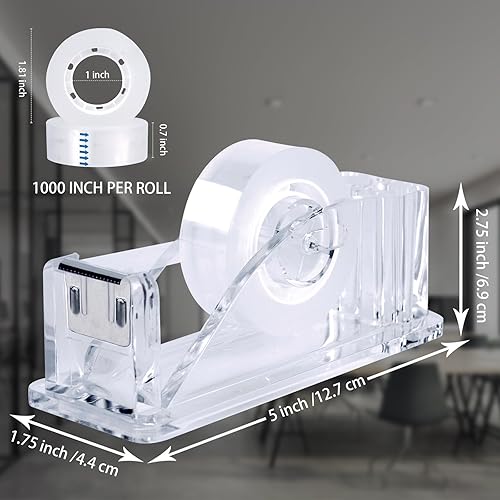 Miniatura 2 de Dispensador de cinta de escritorio  Dispensadores de cinta Arcylic 6 rollos de cinta transparente con dispensador de 34 pulgadas x 1000 pulgadas