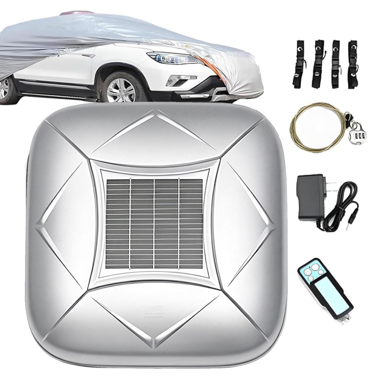AETEREOS Smart Car Cover with Solar Charging, Remote Control Automatic Full Exterior Covers, Anti-Theft Alarm, Multiple Sizes, Fit for Sedan, MPV, SUV Silver-YM