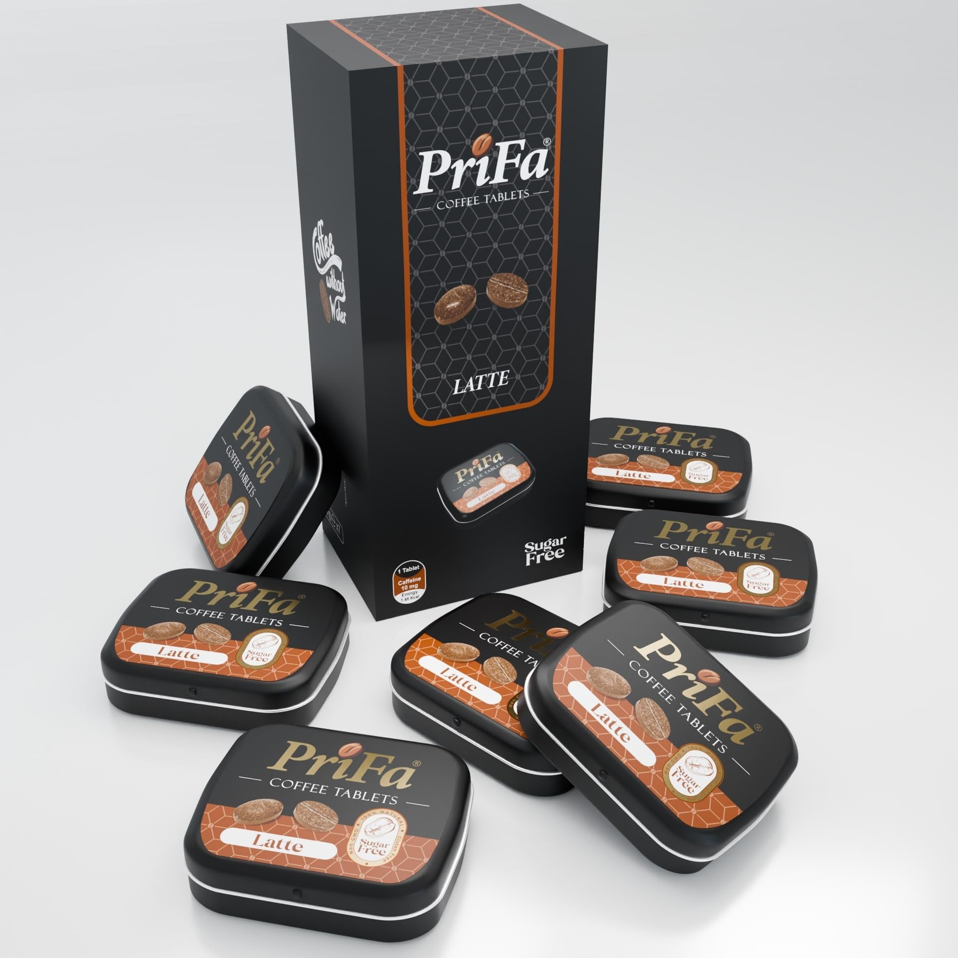 PrifaCoffee Tablets, Latte Pocket Coffee - Unsweetened Real Coffee Absorbable Lozenge Coffee Candy - Natural Sugar Free Instant Energy Pouches, Caffeine Mints for Keto (Latte, 7 Packs)