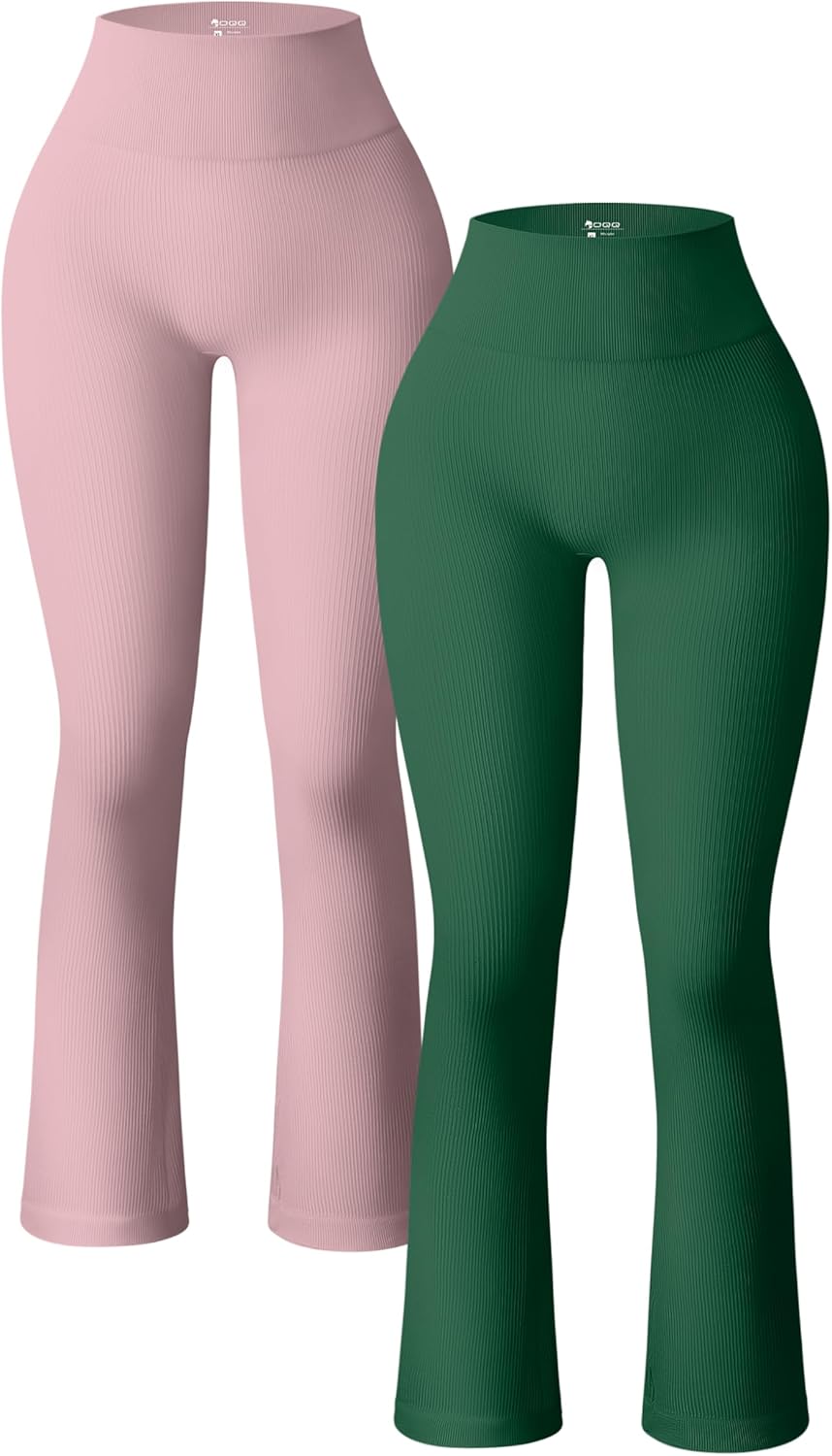 OQQ Women's 2 Piece Yoga Pants Ribbed Seamless Workout High Waist Bell Bottoms Flare Leggings