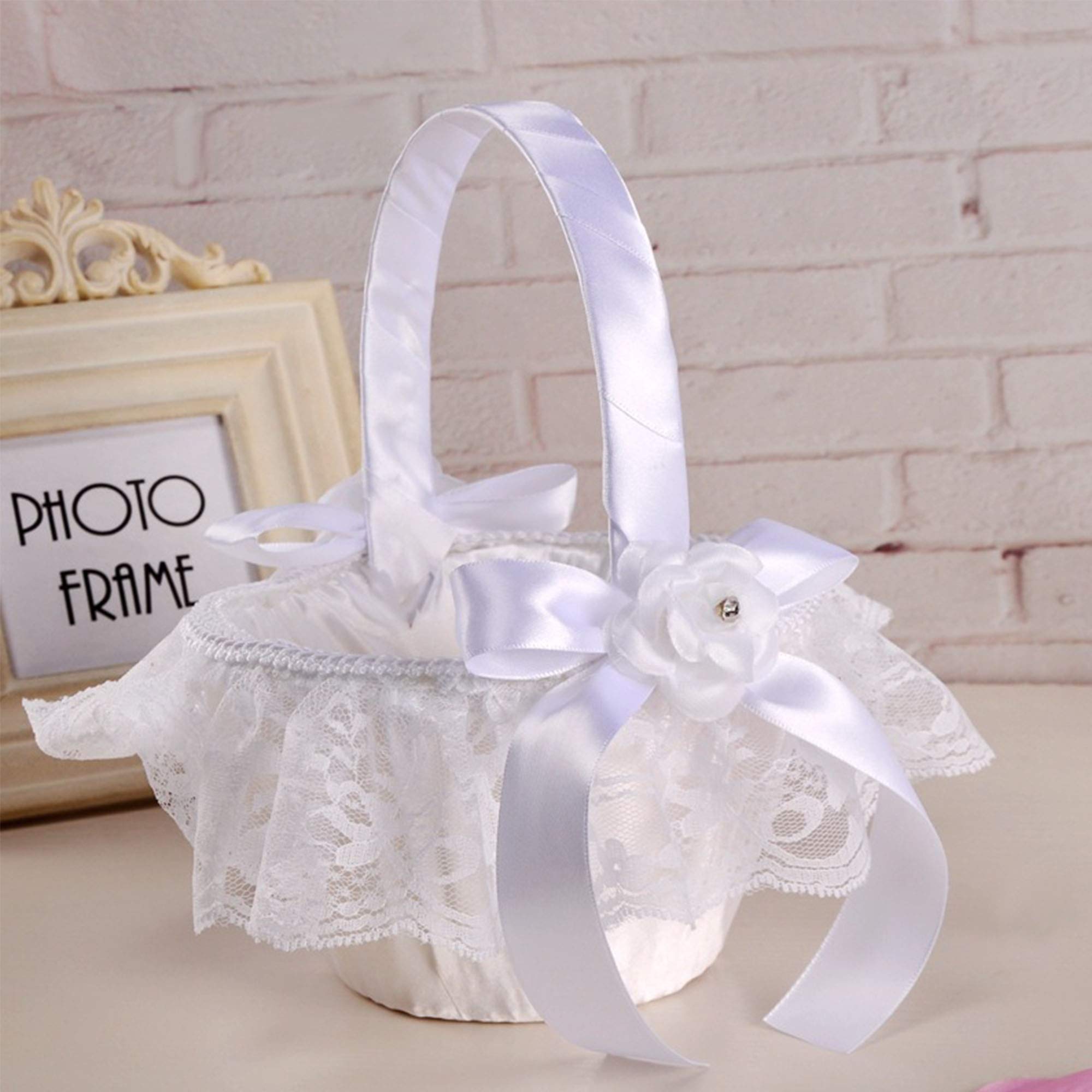 Cesto Per Fiori Da Sposa In PVC E Raso Bianco Con Fiocco E Strass – 13×22cm – Accessorio Elegante Per Damigelle E Cerimonie - 2
