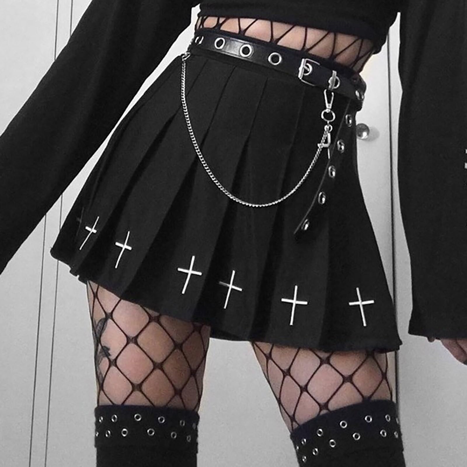 Eyurigaoka damskie gotyckie mini spódnice punkowe Dark Academia estetyczna spódnica o linii A Streetwear sukienka klubowa