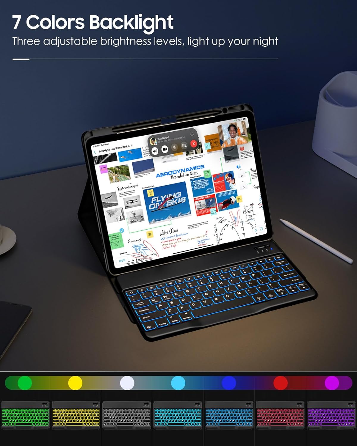 Keyboard with 7 different backlight colors shown