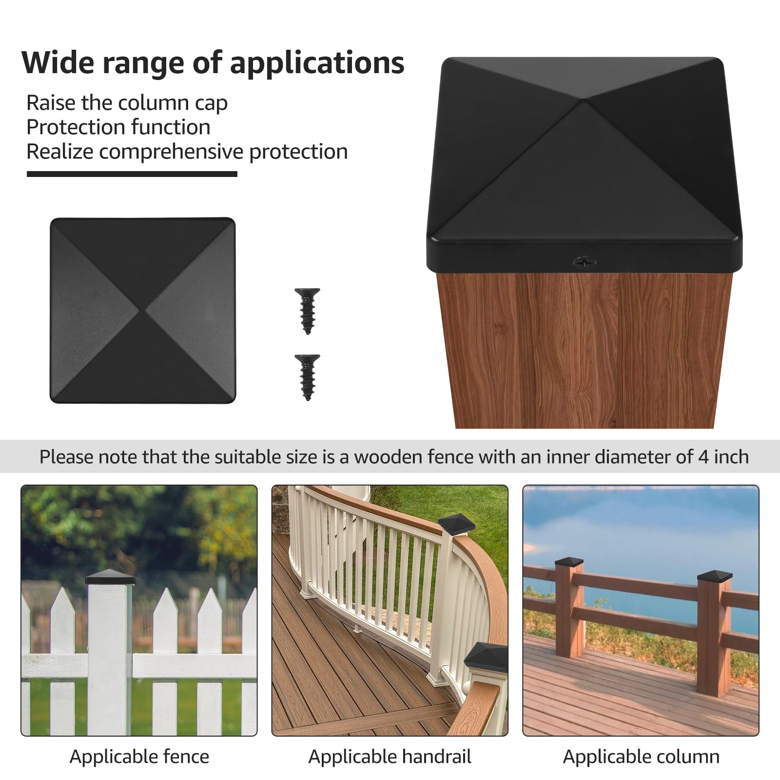 10 tappi per pali di recinzione, 10 x 10 cm, con 20 viti, tappi di protezione in plastica, per pali di recinzione, colore nero, impermeabile, per pali in legno e pali da terrazza (10 pezzi)
