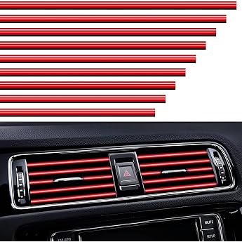 VICDUEKG Pack of 10 Car Air Vent Decoration 20 cm Car Styling Trim DIY Ventilation Grille Interior Strips Car Accessories Interior for Most Air Vents Red