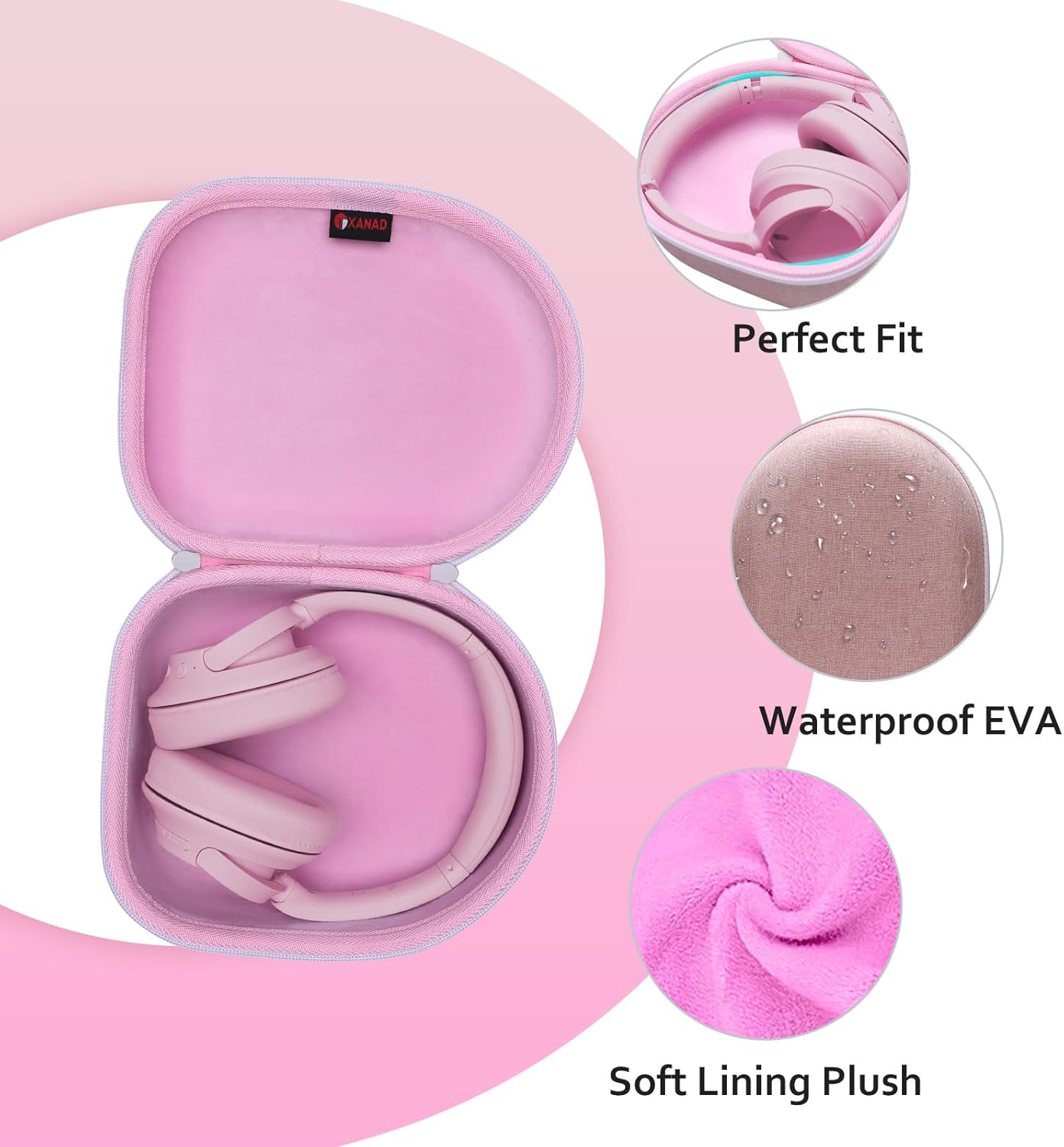 Headphone Headset Case for Beats, Sony, Raycon, JBL, OneOdio, TOZO, SteelSeries, Jabra, Audio-Technica & Sennheiser Headphones（Outer Pink+Inner Pink）