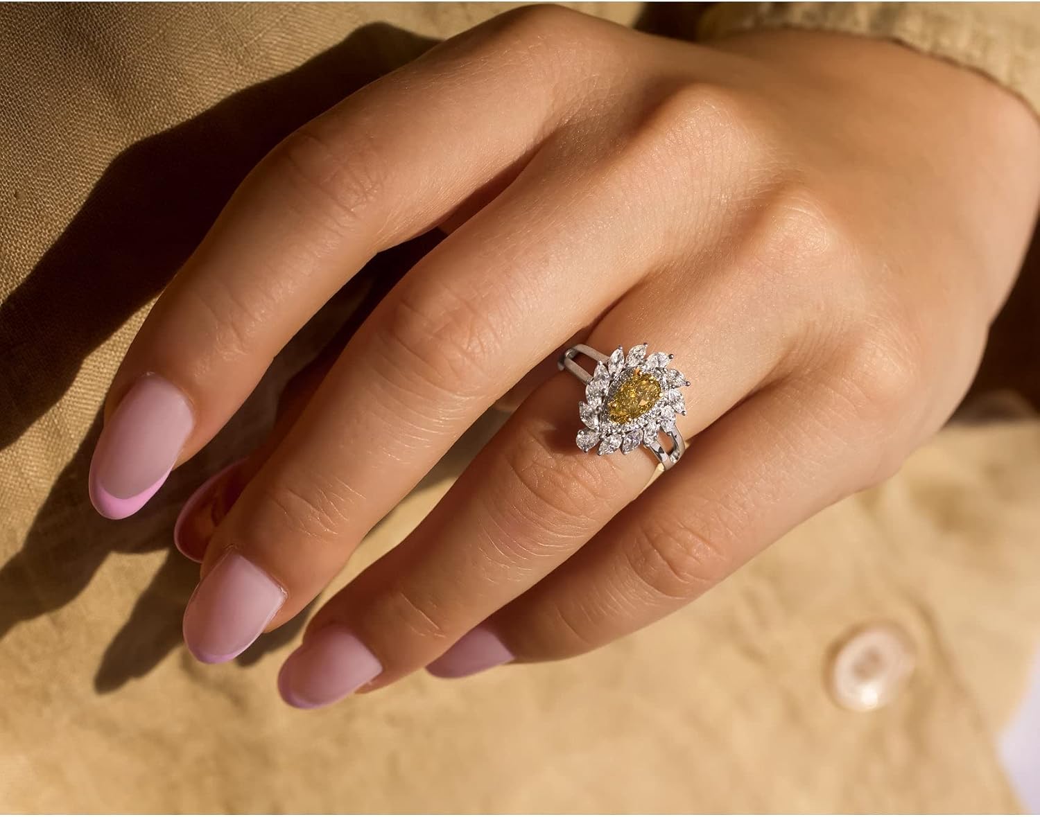 Kobelli The Sol Fancy Yellow Pear Diamond Engagement Ring (GIA)