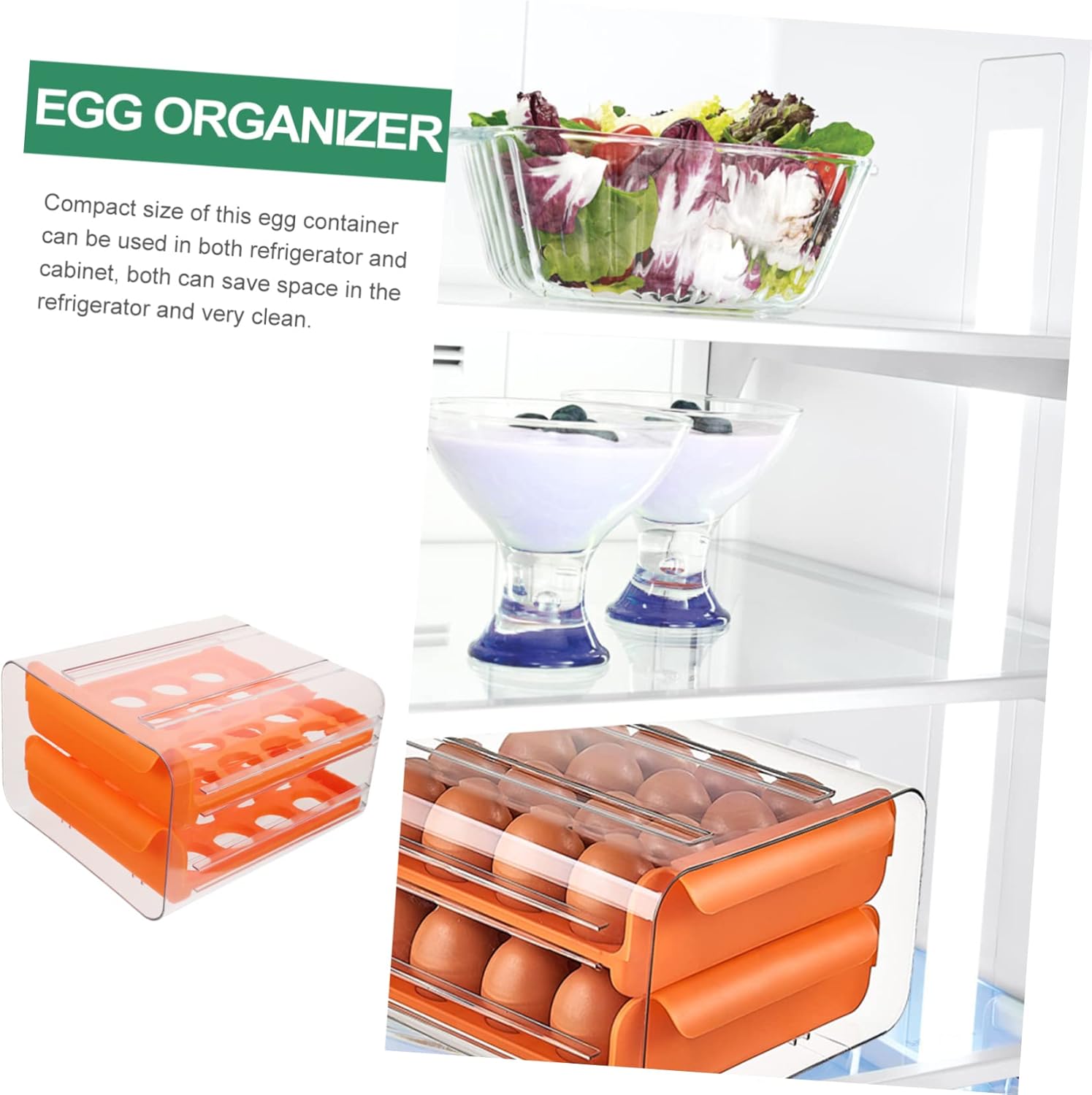 HOMSFOU 1piece Egg Storage Container Double Layer Compartment Egg Holder for Refrigerator Organizer Ventilation Window for Kitchen and Picnic Use