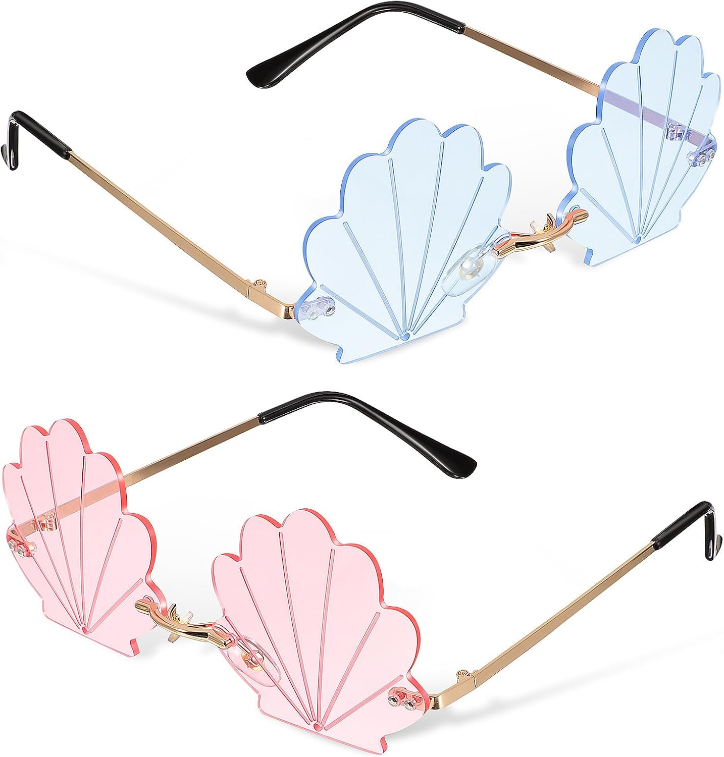 Toddmomy 2 Pairs Seashell Sunglasses Rimless Party Glasses for Women Men Shell Shape Eyewear for Disco Rave Vintage Parties New Year Celebrations Photo Props