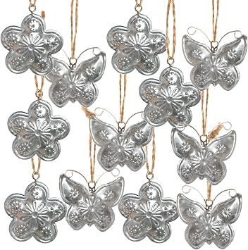 Logbuch-Verlag Easter Pendants Set of 12: Spring Pendants Made of Metal Butterflies & Flowers Spring Decoration for Easter & Wedding Easter Decoration for Easter Shrub Silver Gift Tags 4 cm