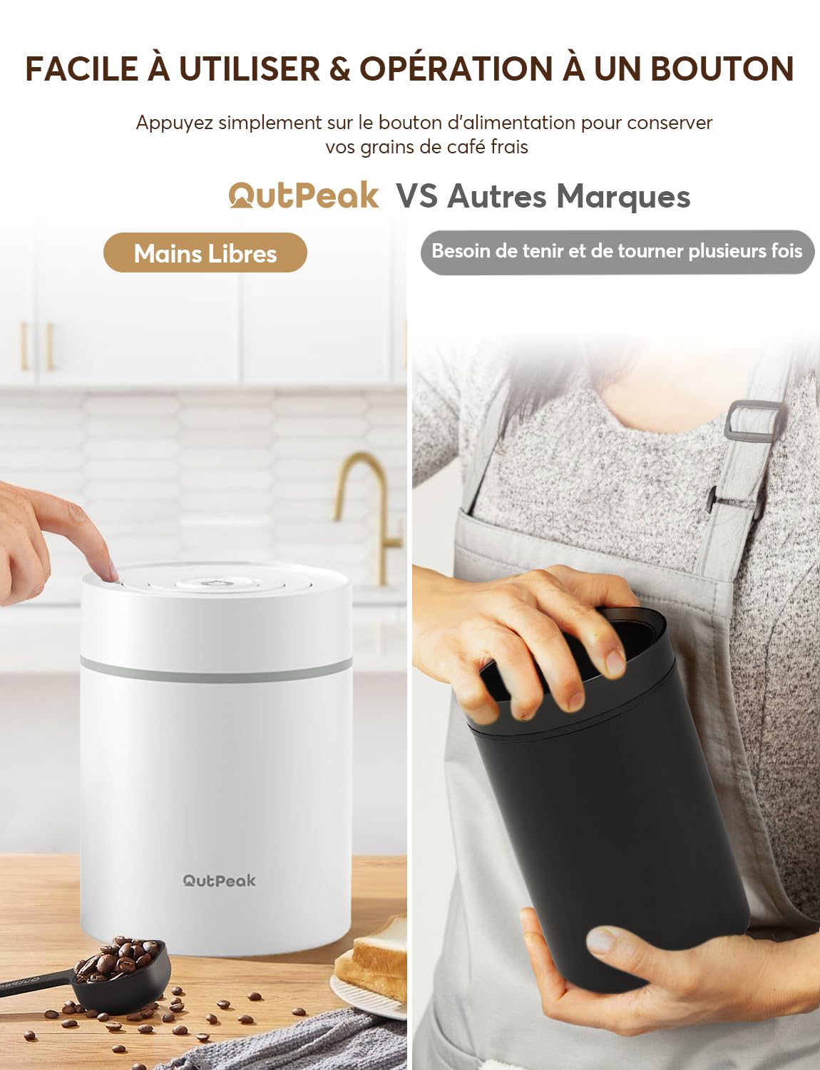 OUTPEAK Neo Latest Kilo – Boîte à café sous vide automatique, capacité de 1,5 L pour 500 g de grains de café, fonctionnement à un bouton, récipient de stockage de café en acier inoxydable avec