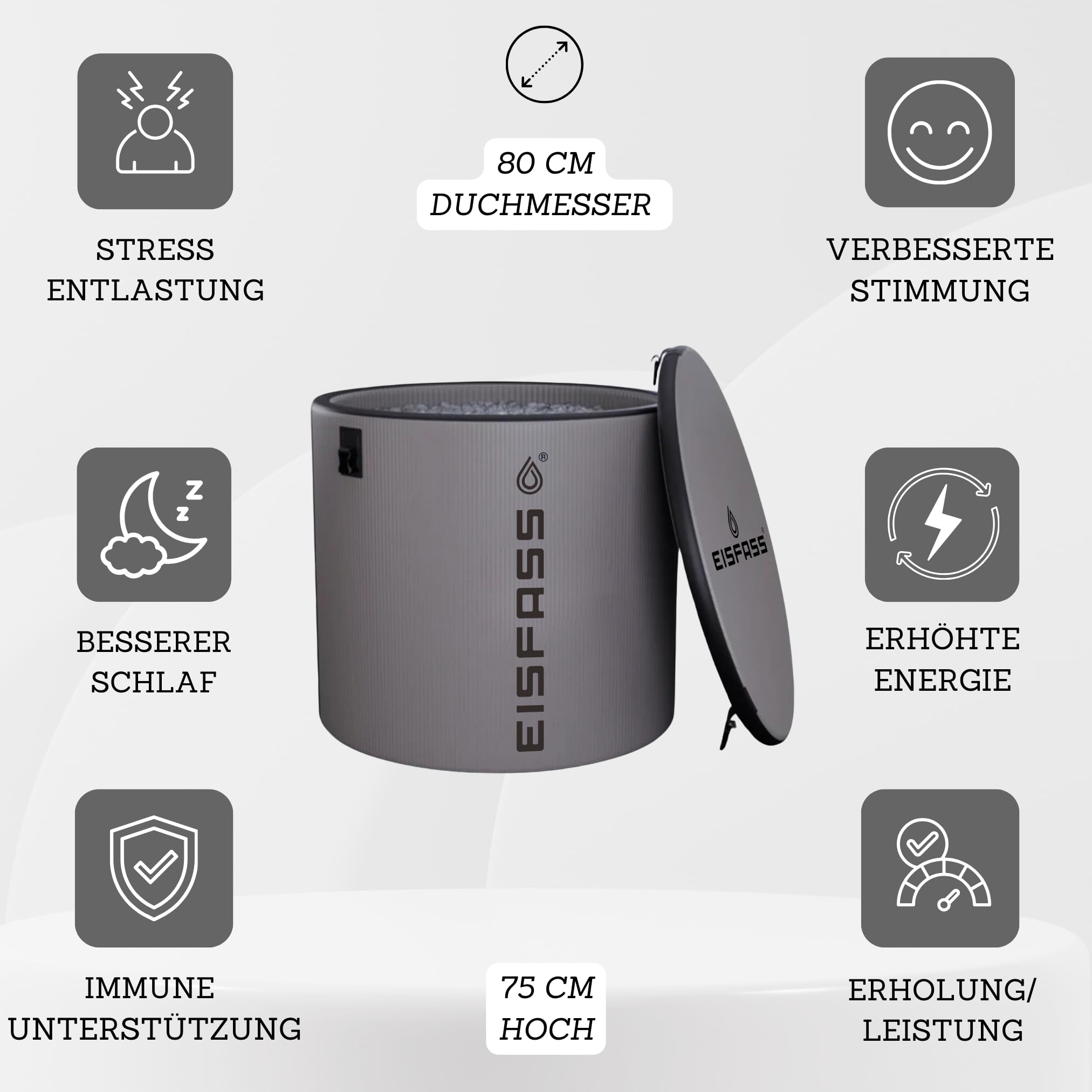 Air mini grau extra Isolierung (90 cm Ø x 75 cm ⇡) Eistonne zum Eisbad ca. 350 Liter Eistonne Kältetherapie Regeneration nach dem Sport Eisbaden