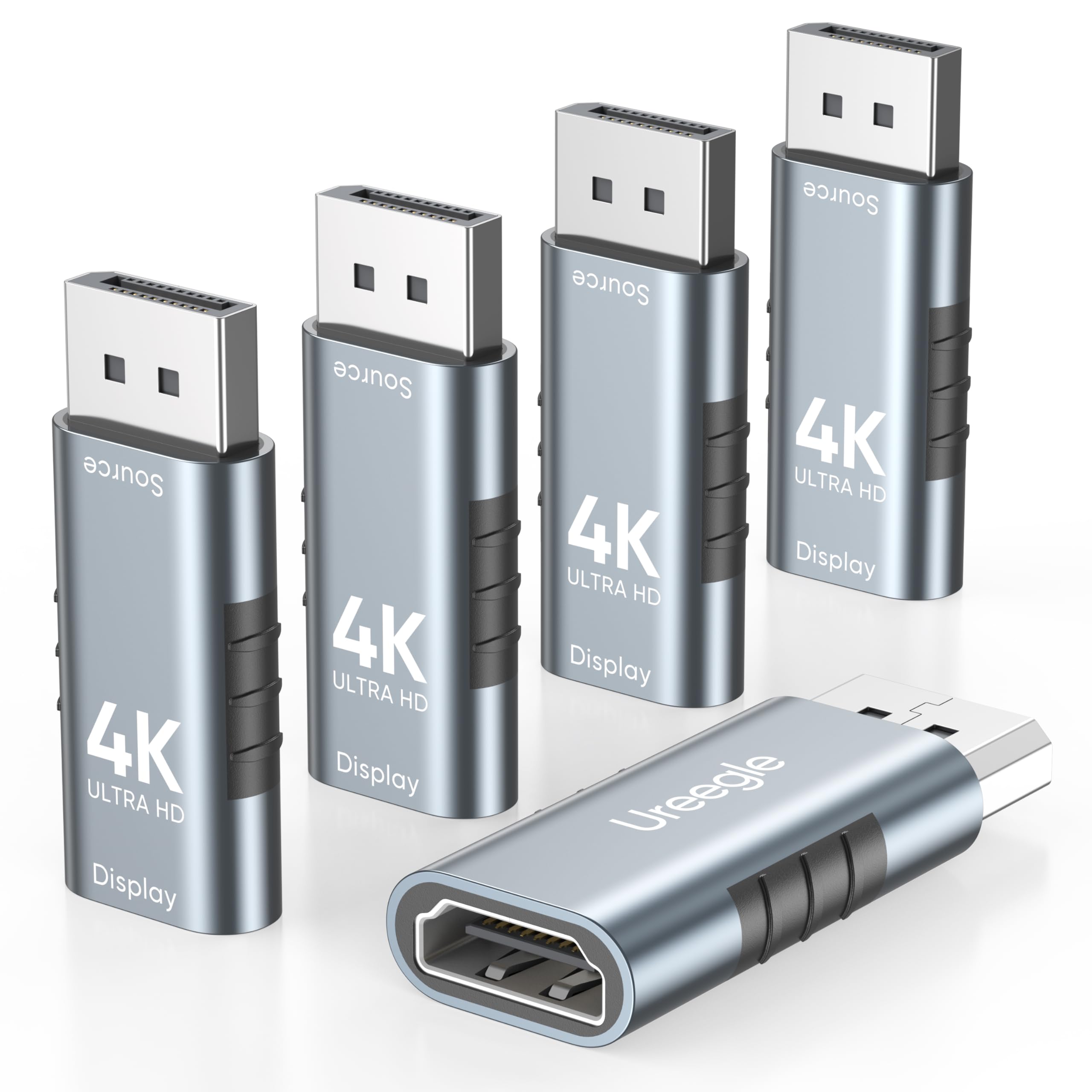 Lot de 5 adaptateurs DisplayPort vers HDMI, convertisseur DP vers HDMI plaqué or, compatible avec PC, ordinateur portable, moniteur, TV, projecteur, GPU NVIDIA/AMD, ordinateur de bureau Dell/HP (4K