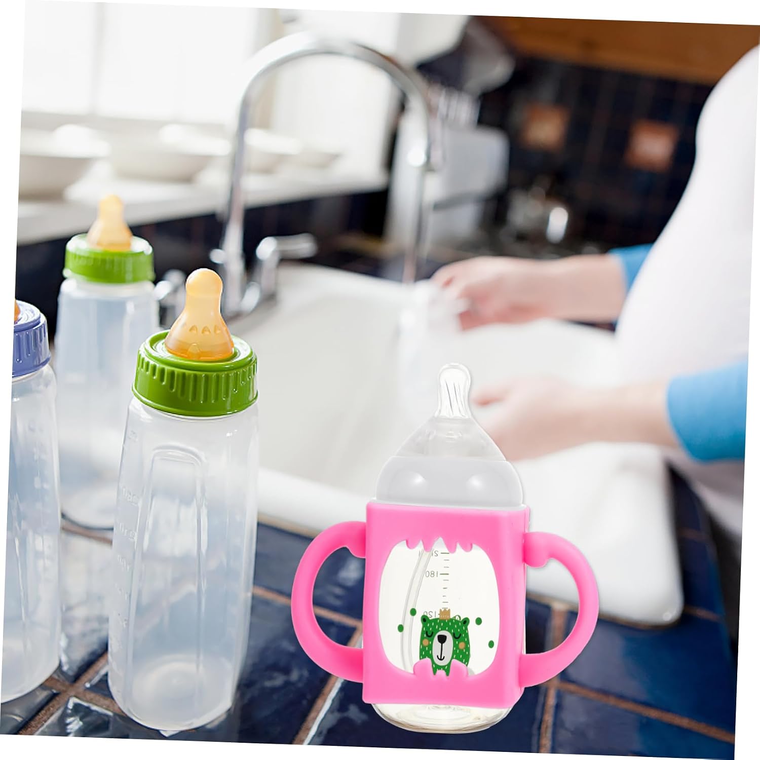 ORFOFE 4pcs Ppsu Bottle Protective Cover Handles Silicone Grip for Sippy Cup Heat Insulation Skidproof Shockproof Changeable Sleeve for Stylish Look