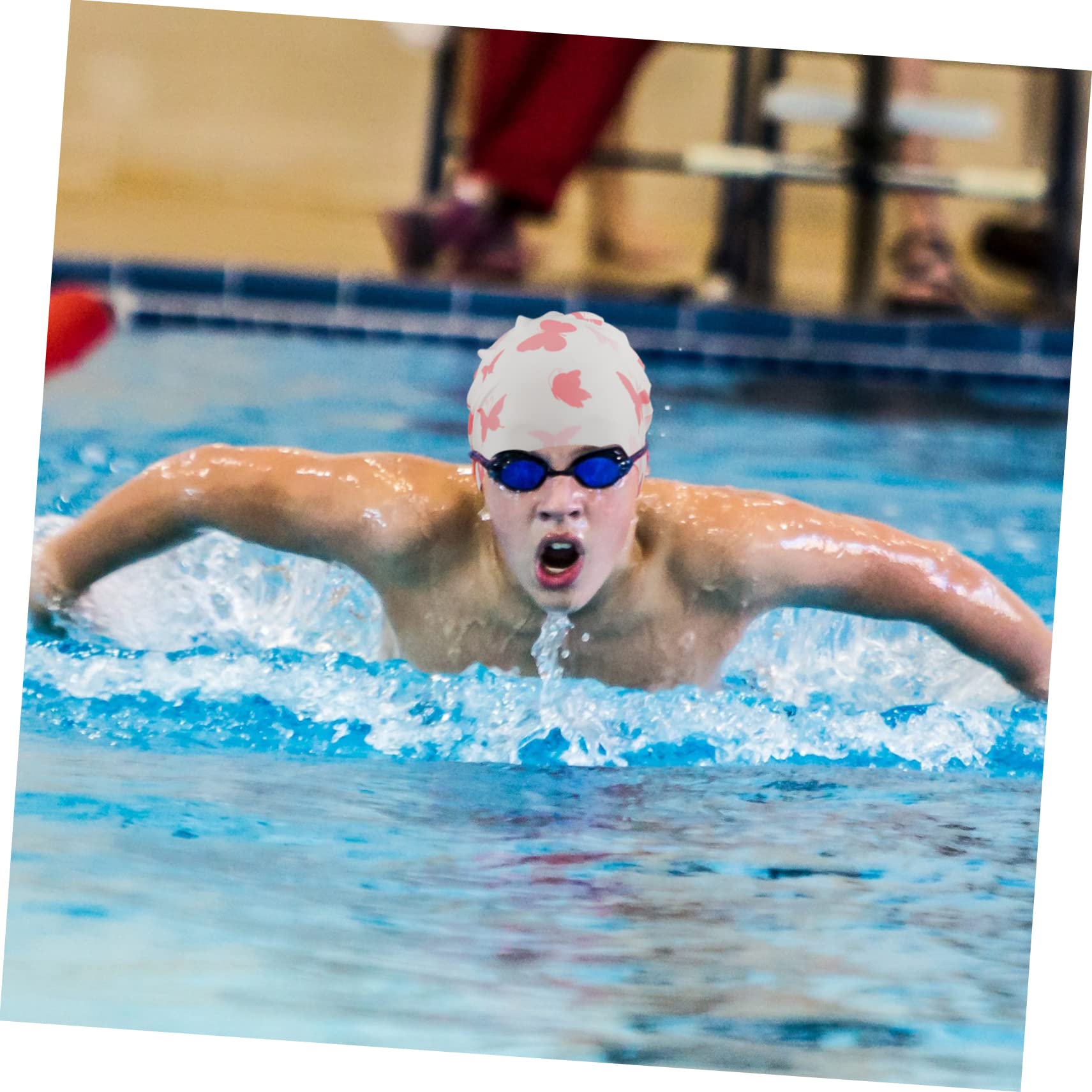 STOBAZA 5stücke Silikon Schwimmkappe Für Lange Haare wasserdichte Badekappe Für Damen Und Herren rutschfest Elastisch Bequem Für Schwimmer Weiße Schmetterlinge