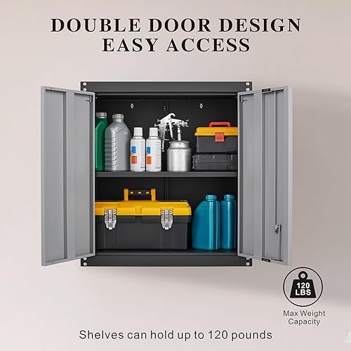 Vista 25 de GREATMEET Armarios de garaje con ruedas, armarios de almacenamiento de garaje negros con puertas y estantes ajustables, armarios de almacenamiento