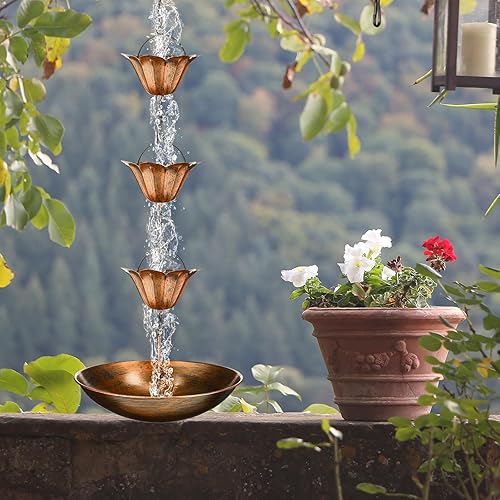 Miniatura 5 de MorningRo Cadena de lluvia de 8.5 pies para canalones, campanillas de lluvia de colibrí para exteriores con cuenca de cadena y 12 tazas, colector