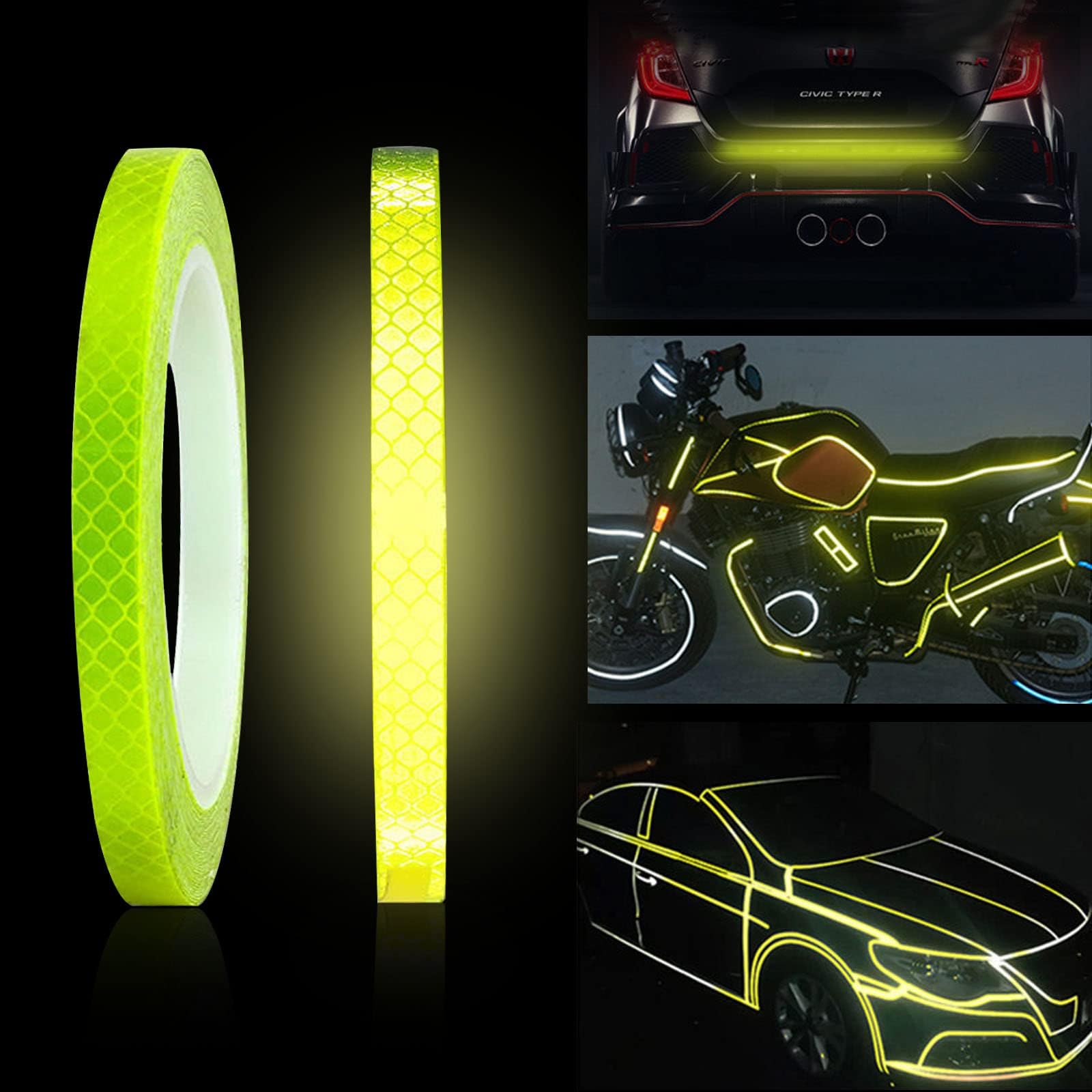 Reflective Tape, Reflective Stickers Reflective Waterproof Tape Security Marking, Self Adhesive Reflective Safety Warning Tape for Vehicles Outdoor Clothing Bikes Helmets Yellow 8M