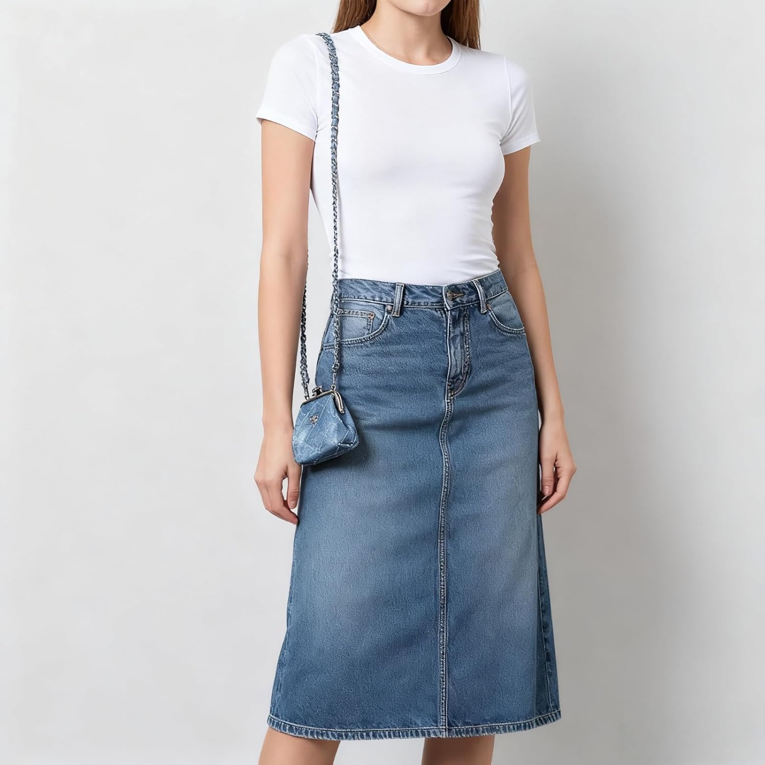 Quilted Kiss Lock Coin Purse with 2 Detachable Chains - Tiny Handbag, Wristlet, Shoulder Bag & Crossbody Bag for Women, Vintage Wallet, Mini Coin Pouch Small Change Purse (Denim Blue) - Image 8