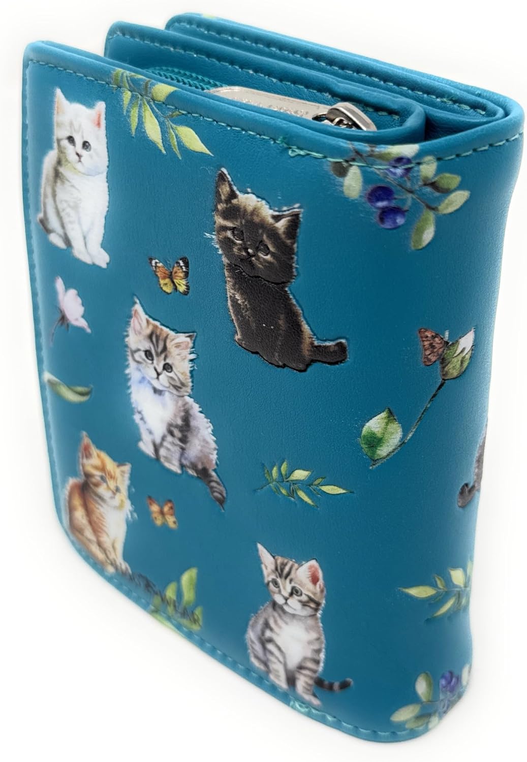 Shag Wear Kitten Garden Small Wallet for Women and Teen Girls Vegan Faux Leather Teal 4.5" - Image 3
