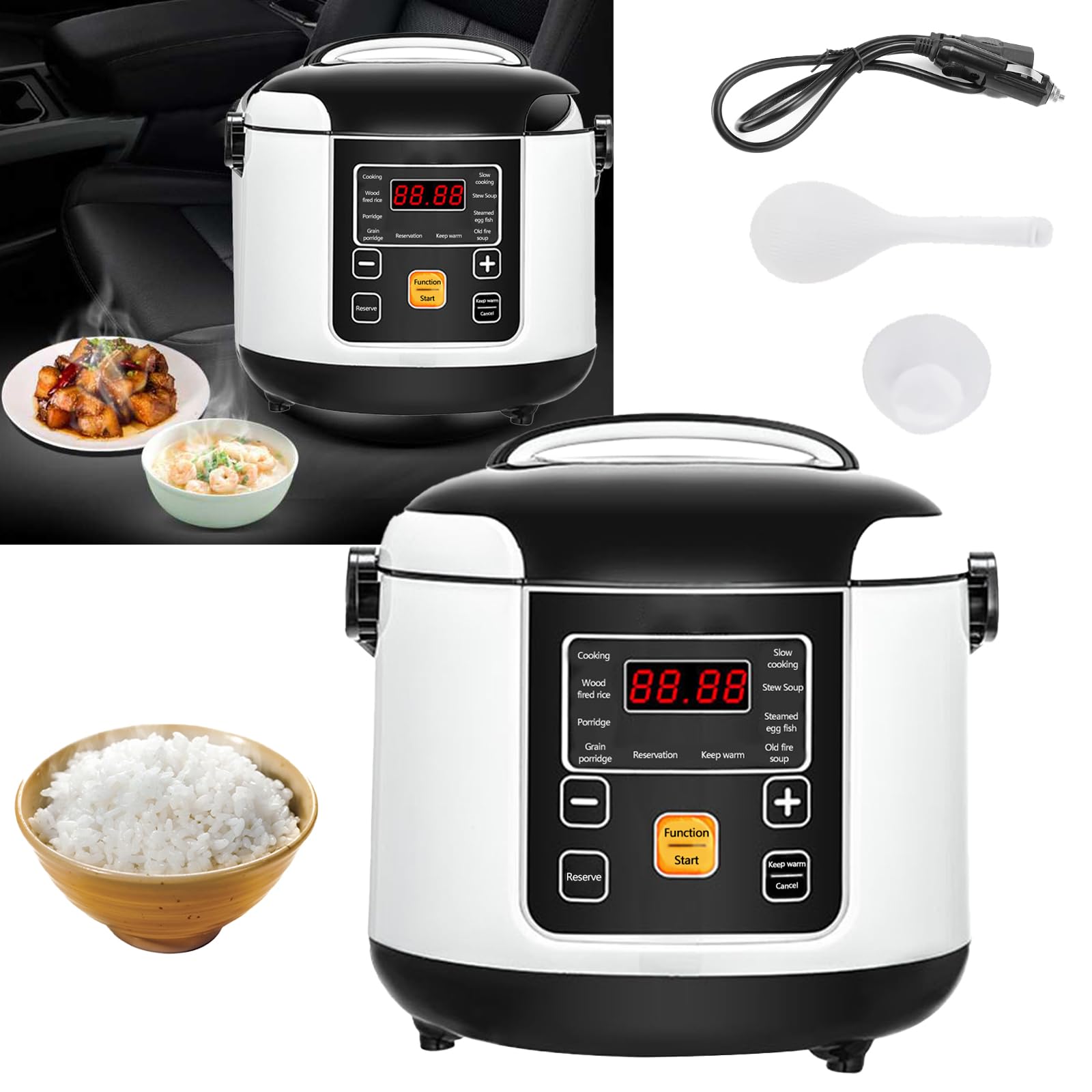 Cuiseur à Riz Pour Voiture 12V/24V – 2 Litres, 200W – Pour Camping, Road Trip – Fonction Maintien Au Chaud
