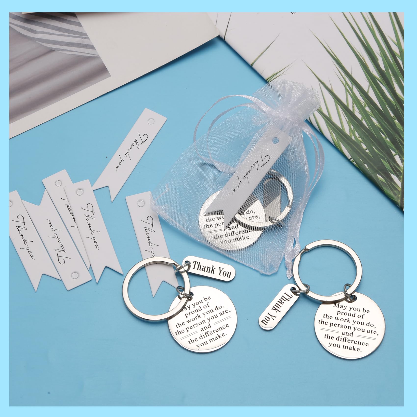 Povxlum 20 Sets Thank You Gifts Employee Appreciation Gift Bulk for Coworker Keychain Gifts with Organza Bags and Thank You Cards for Christmas Leaving Gifts for Women Men Teacher Colleague (White) - Image 2