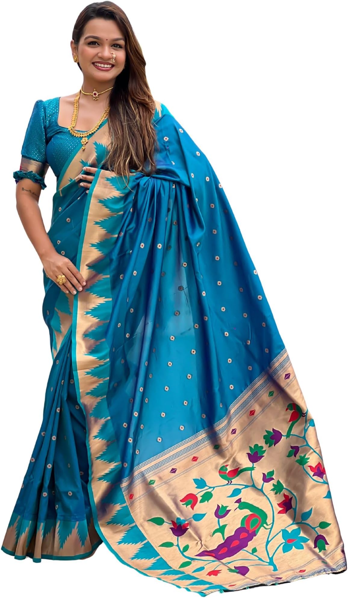 SGF11 Women's Paithani Soft Lichi Silk Kanjivaram Sarees With Blouse Piece