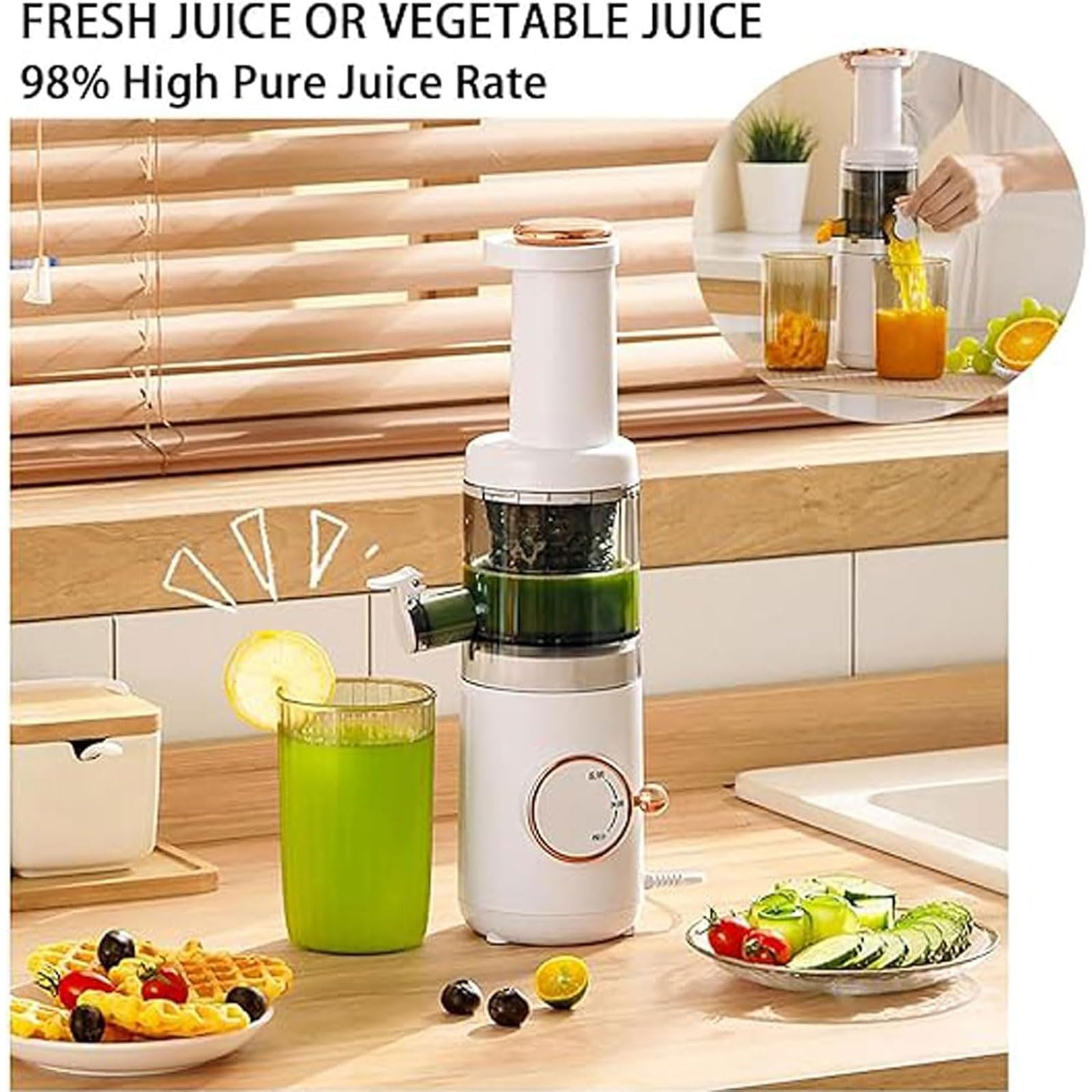 Elektrischer Entsafter 625ml - Multifunktionaler Haushalt Slow Juicer mit Rückstandstrennung für Wassermelone, Birne, Karotte, Tomate, Gurke, Zitrone