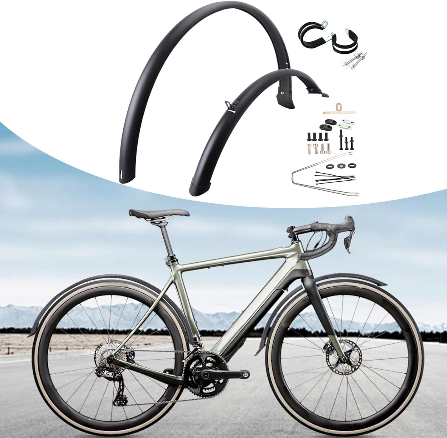 Generic 2X Mountain Bike Mud Guards,Road Bike Fenders Replaces Bike Tire Fenders Front Rear Mudguards Wheel Fenders for Rain Riding, with 2 Rings