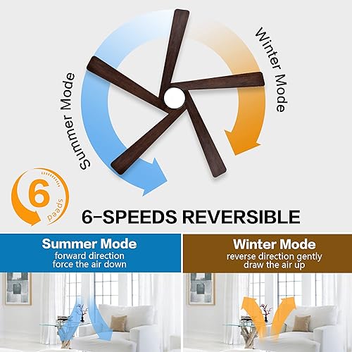 Miniatura 4 de WINGBO Ventilador de techo CC de 64 pulgadas con luces y control remoto, 5 cuchillas reversibles de madera tallada, motor de CC silencioso de 6