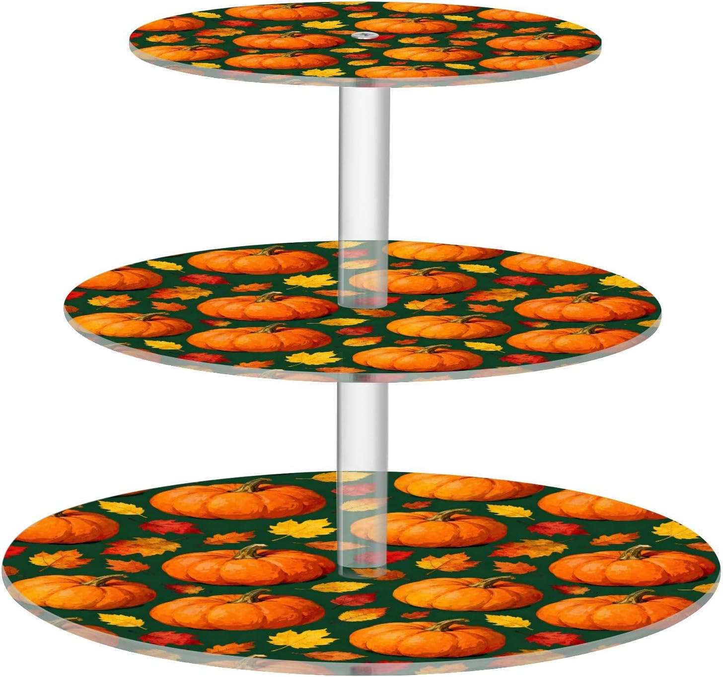 Autumn Fall Pumpkin Maple Leaves Thanksgiving 3 Tier Acrylic Cupcake Stand, Cupcake Stand for 34 Cupcakes for Weddings,Christmas,Holidays,Parties,Birthday,Printed Cupcake Tower 23302031