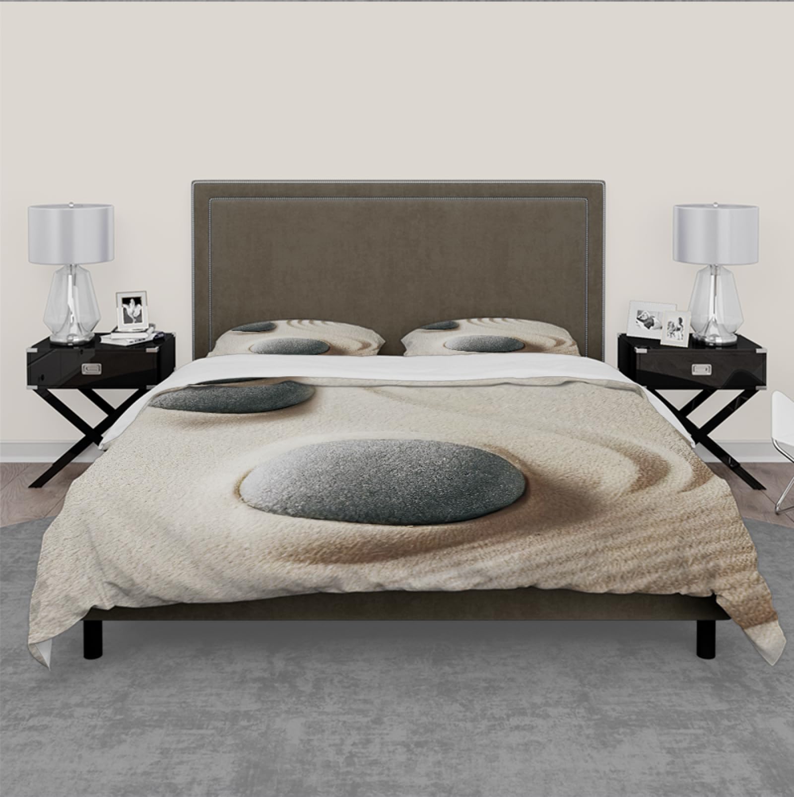 Grigio Zen Stone Theme Bedding Set Beige Sand Beach Landscape Pattern Duvet Cover Set 3 pezzi Piumino Cover con 2 federe 200x200cm