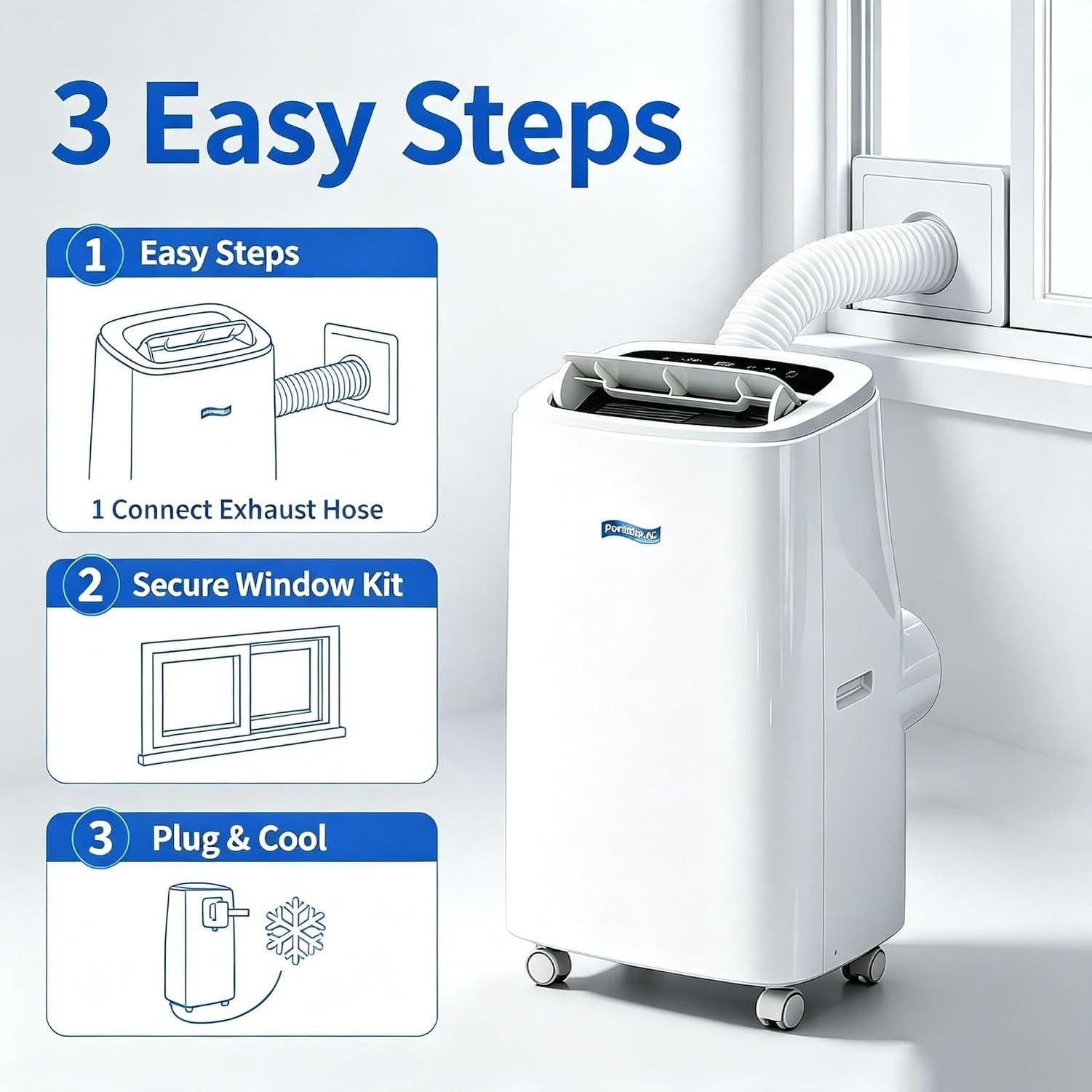 Climatizzatore Portatile 5000 BTU Solo Raffreddamento 220-240V Condizionatore Mobile Silenzioso con Kit Finestra Roulette per Camera Ufficio, B+Hot & Cold 12000 BTU, B+Hot & Cold 12000 BTU