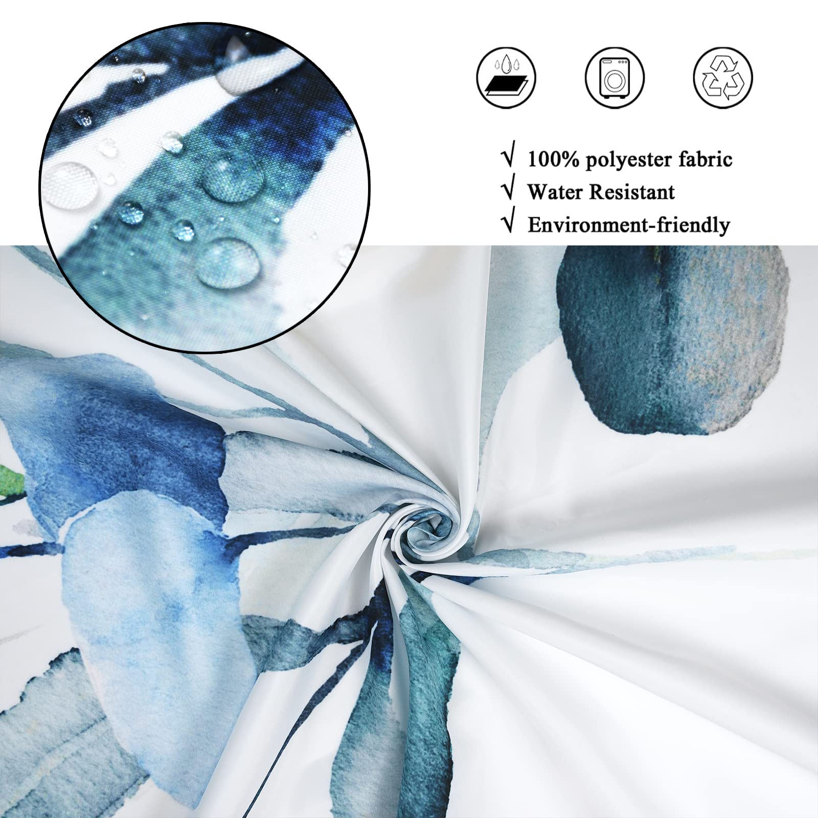 Tenda da doccia con foglie di eucalipto blu, motivo botanico ad acquerello, tenda da bagno per vasca da bagno, decorazione per la casa, tessuto impermeabile, lavabile in lavatrice con 6 ganci, 91,4