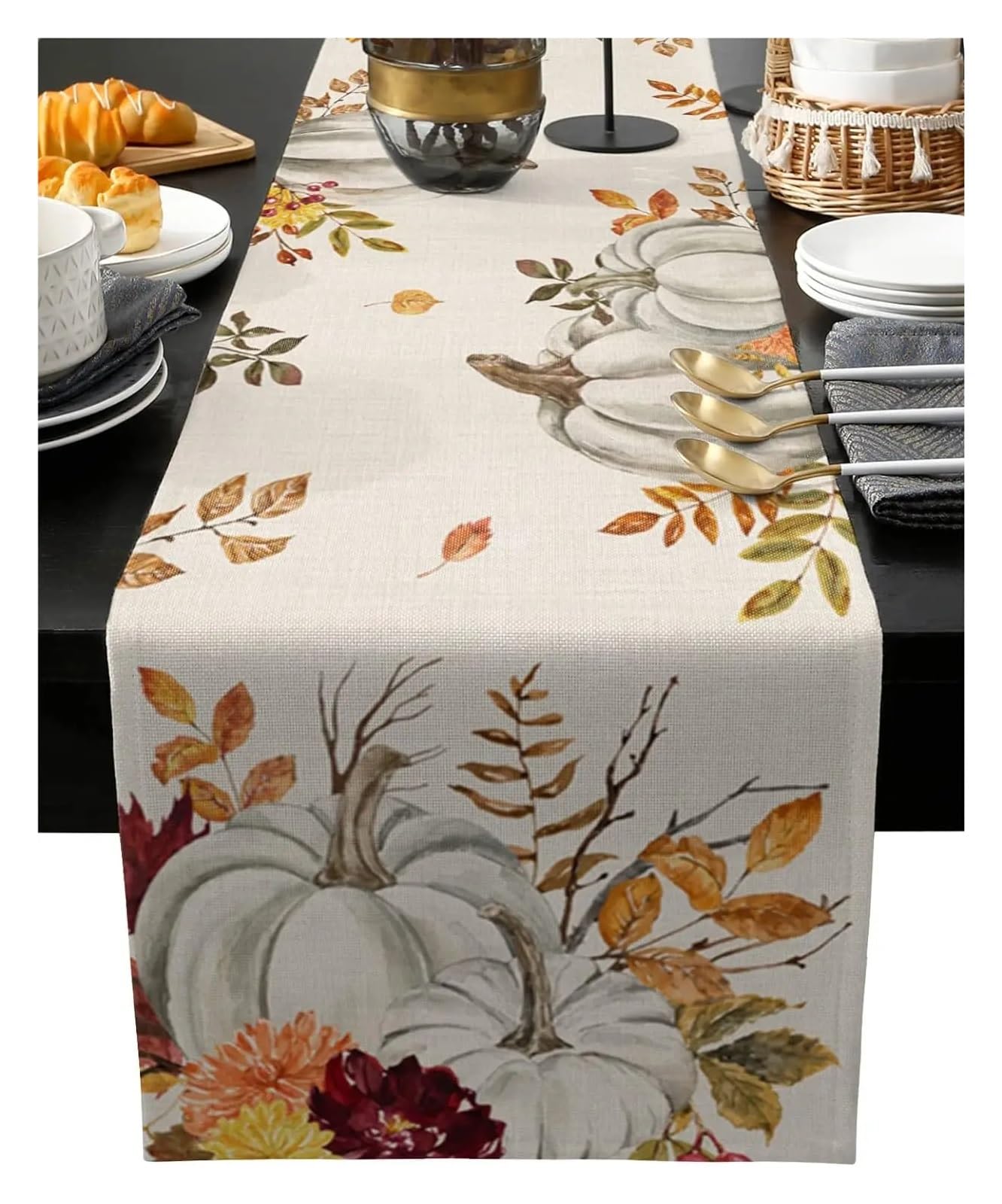 Table Runner Table Runner Fall Linen Autumn Pumpkin Retro Maple Leaves For Kitchen Scarf Dining Decor(200x33cm 78.7x13inch)