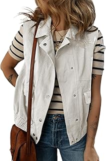 Dokotoo Womens Vests 2026 Spring Summer Outerwear Button-Down Lapel Collar Elastic Hem Sleeveless Jacket